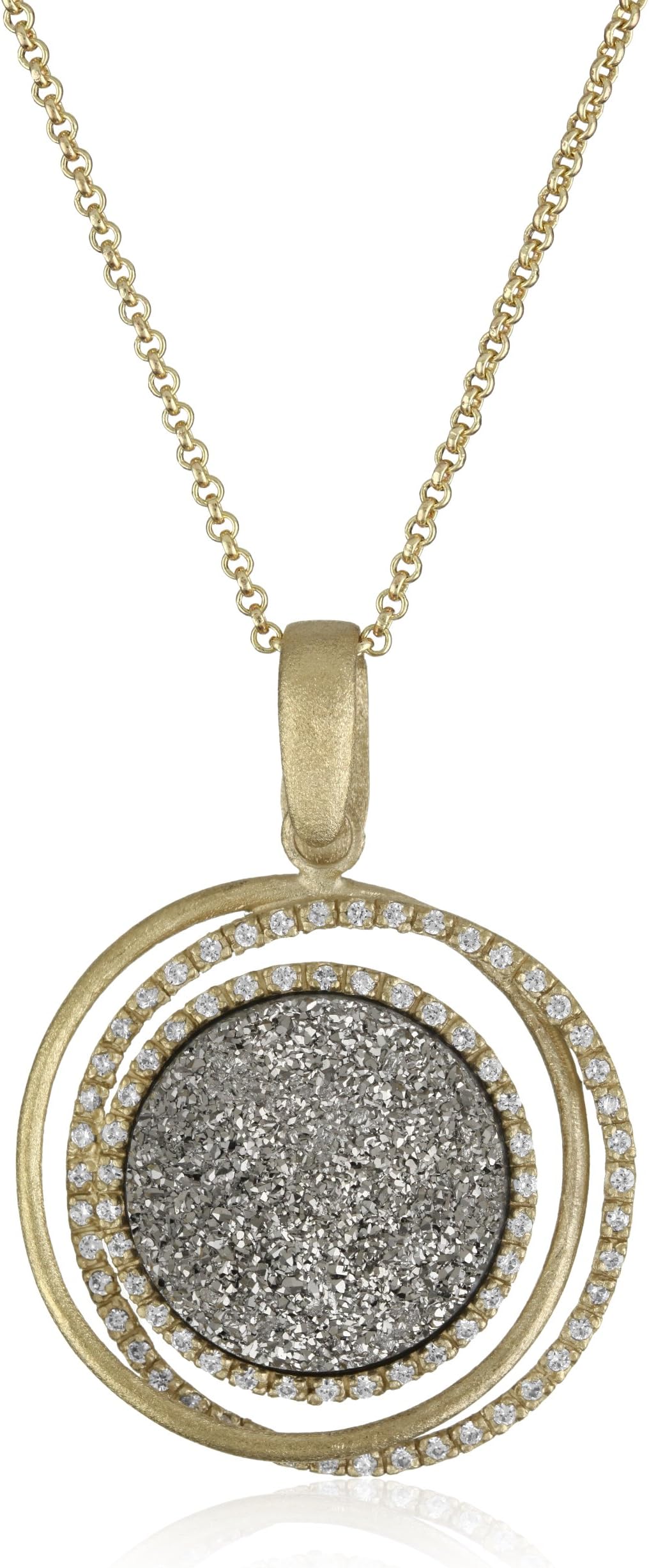 Marcia Moran "Illume" 18k Gold-Plated Titanium and Cubic Zirconia Large Round Pendant Necklace