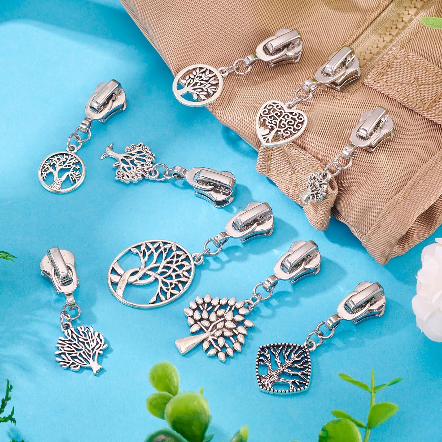 Sparkeads 18Pcs Silvery Alloy Zipper Replacement Slider,Cute Zippers Sliders for Sewing,Metal Zipper Pull Replacement for DIY Tailor Craft Bag Luggage Clothing Wallet Costume Jacket Supplies-Tree image 2