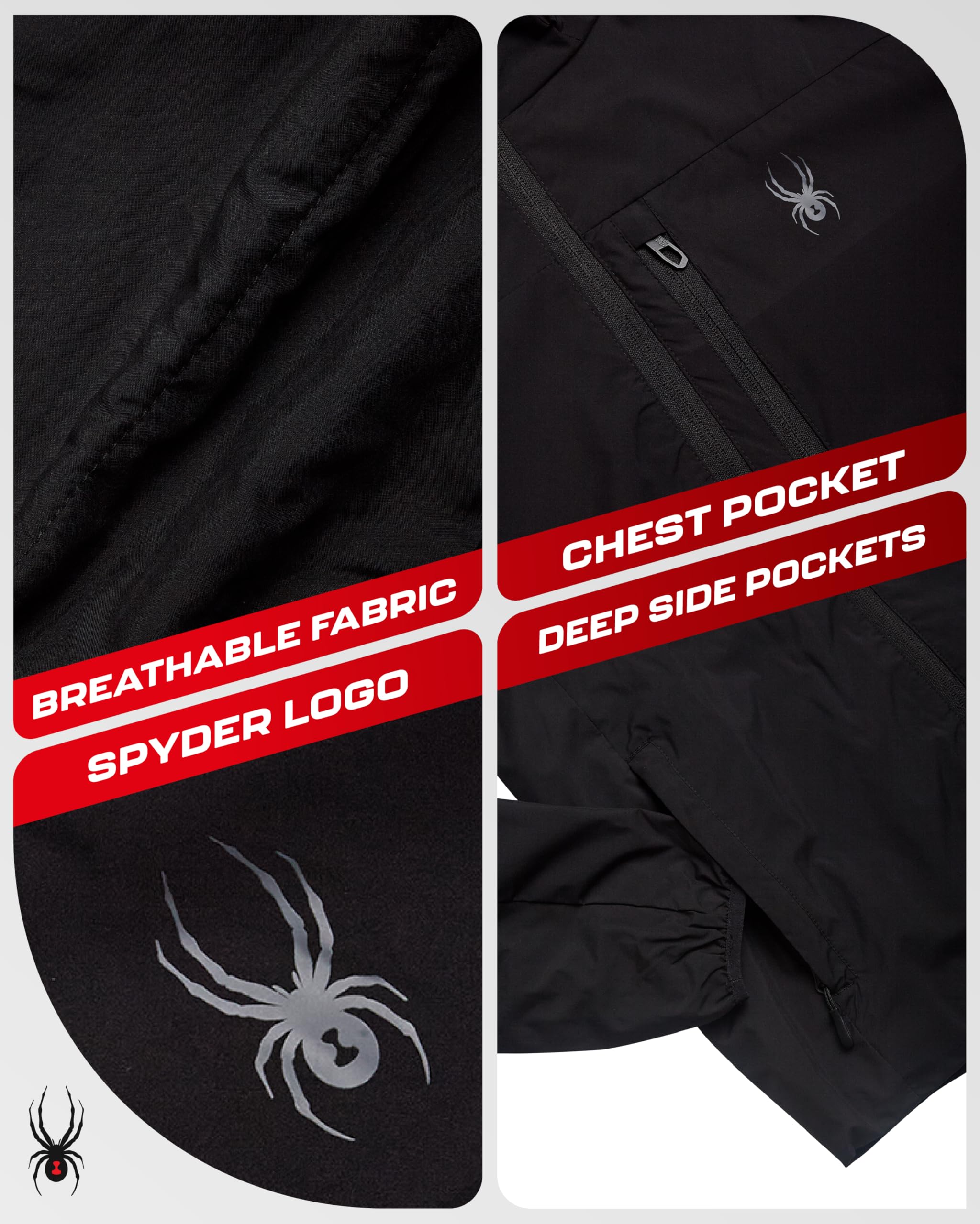 Spyder Chaqueta cortavientos para hombre, ligera, aislante, resistente al agua, con cremallera, con capucha, cortavientos para hombre
