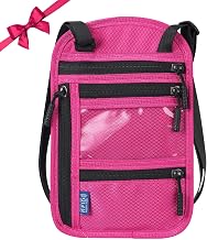 Travel Neck Pouch Secret Passport Pouch Document Wallet Pouch Bag, Rose-a (with 5 compartments), M