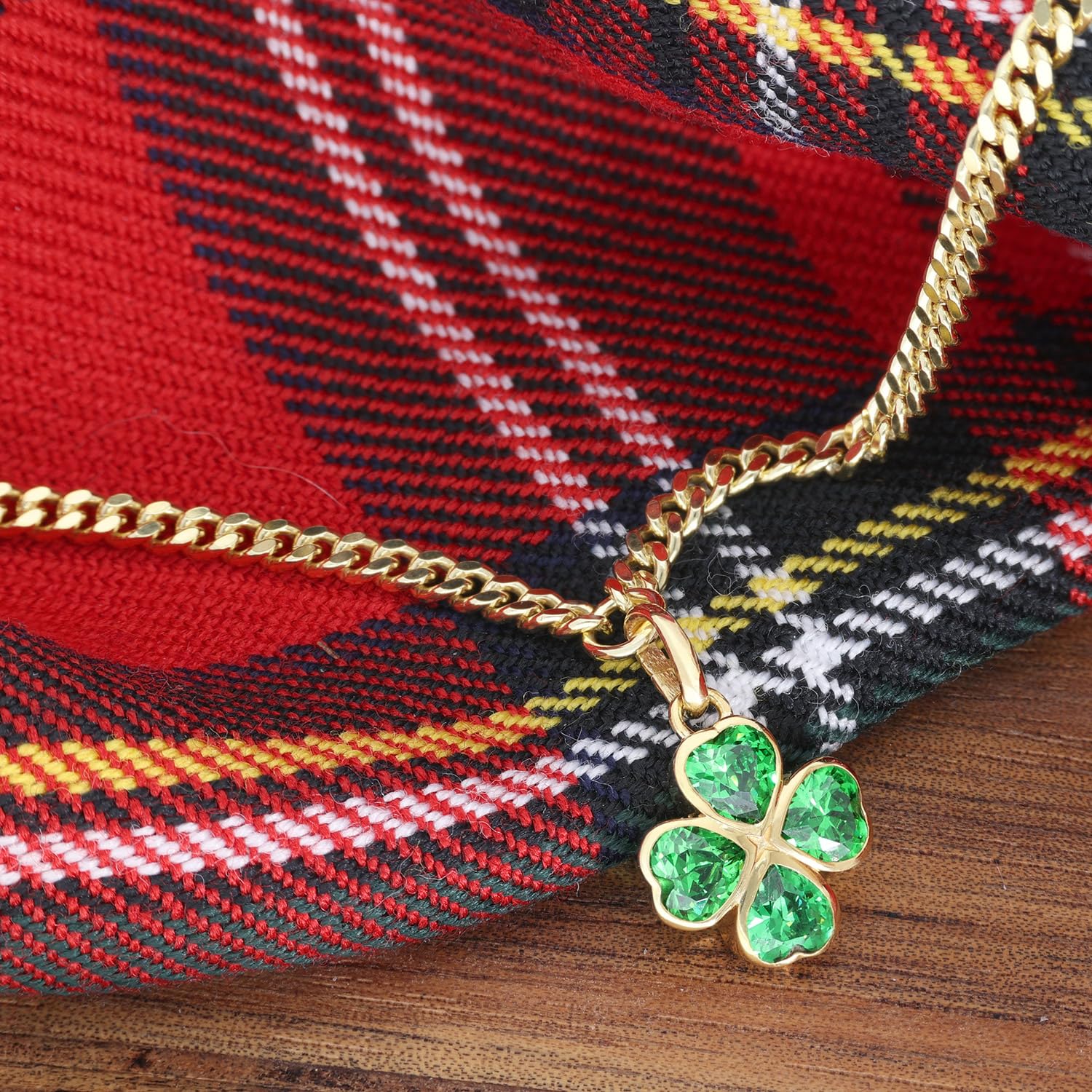 trendor Pulsera infantil con trébol verde, plata 925, chapada en oro, 21663 | Pulsera cómoda de cadena plana, joyería elegante para niños,
