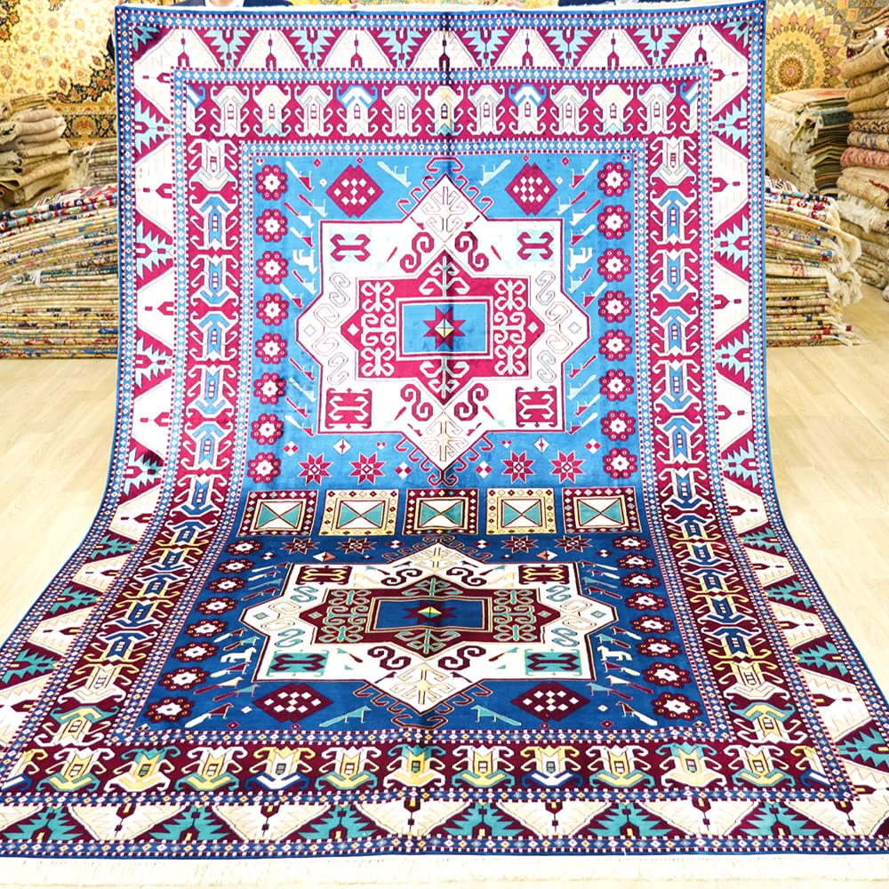 Yuchen Carpet Handmade Rug 6 5x10 Blue Geometric Hand Knotted Silk Rugs for Living Room