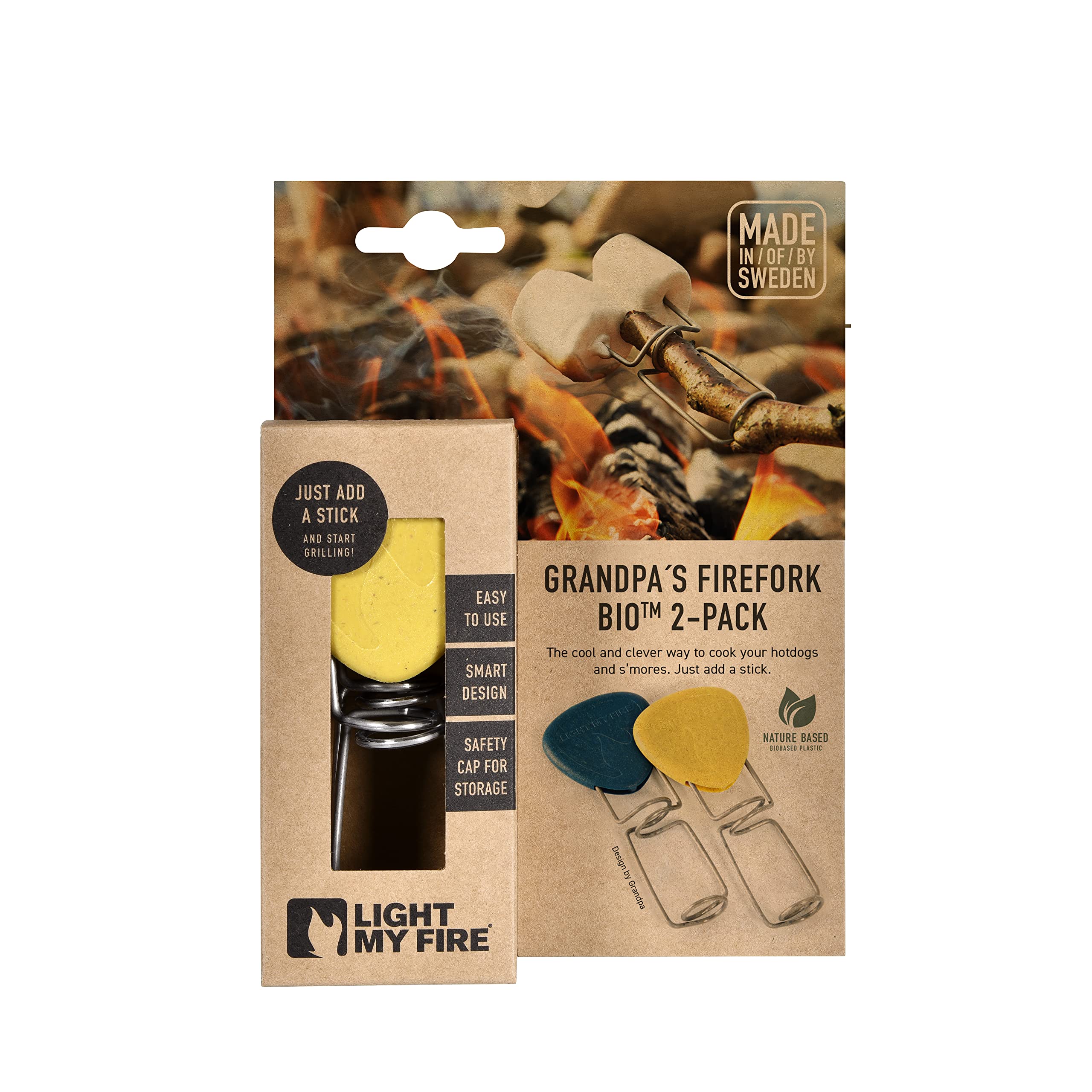Light My Fire Fourchette A Barbecue - Pique A Brochette - 2 x Grandpa's FireFork en Acier Inoxydable - Adaptable Baton de Guimauve - Idéal Brochette Barbecue de Camping Randonnées BBQ Survie