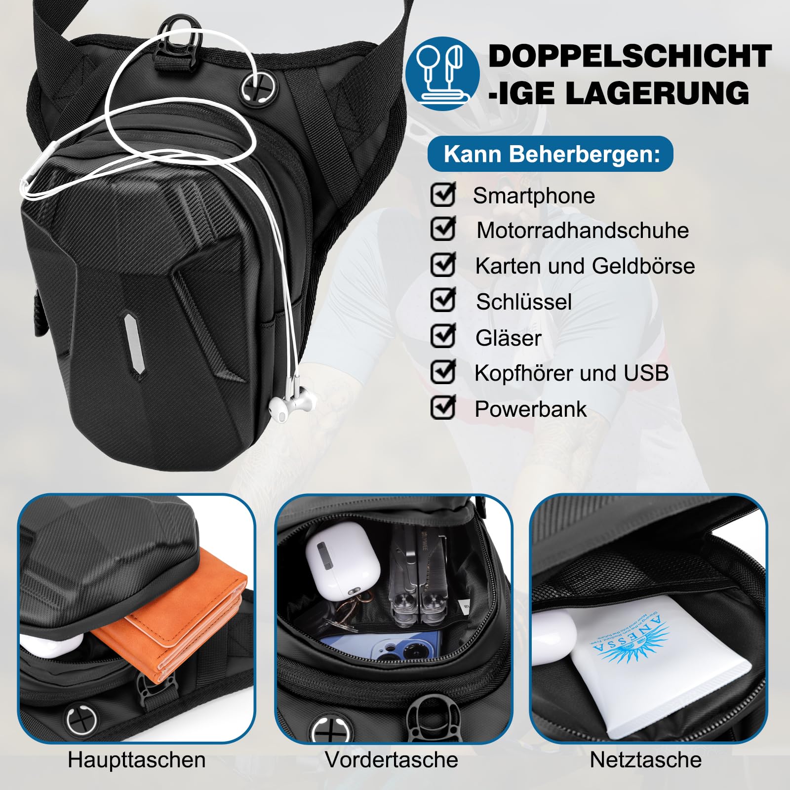 ISEYOU Beintasche Motorrad, Oberschenkeltasche für Herren Damen, Leg Bag mit Abnehmbare Beingurte Multifunktionstasche für Wandern, Camping, Klettern, Laufen, Sport und Arbeit Gepäckrollen
