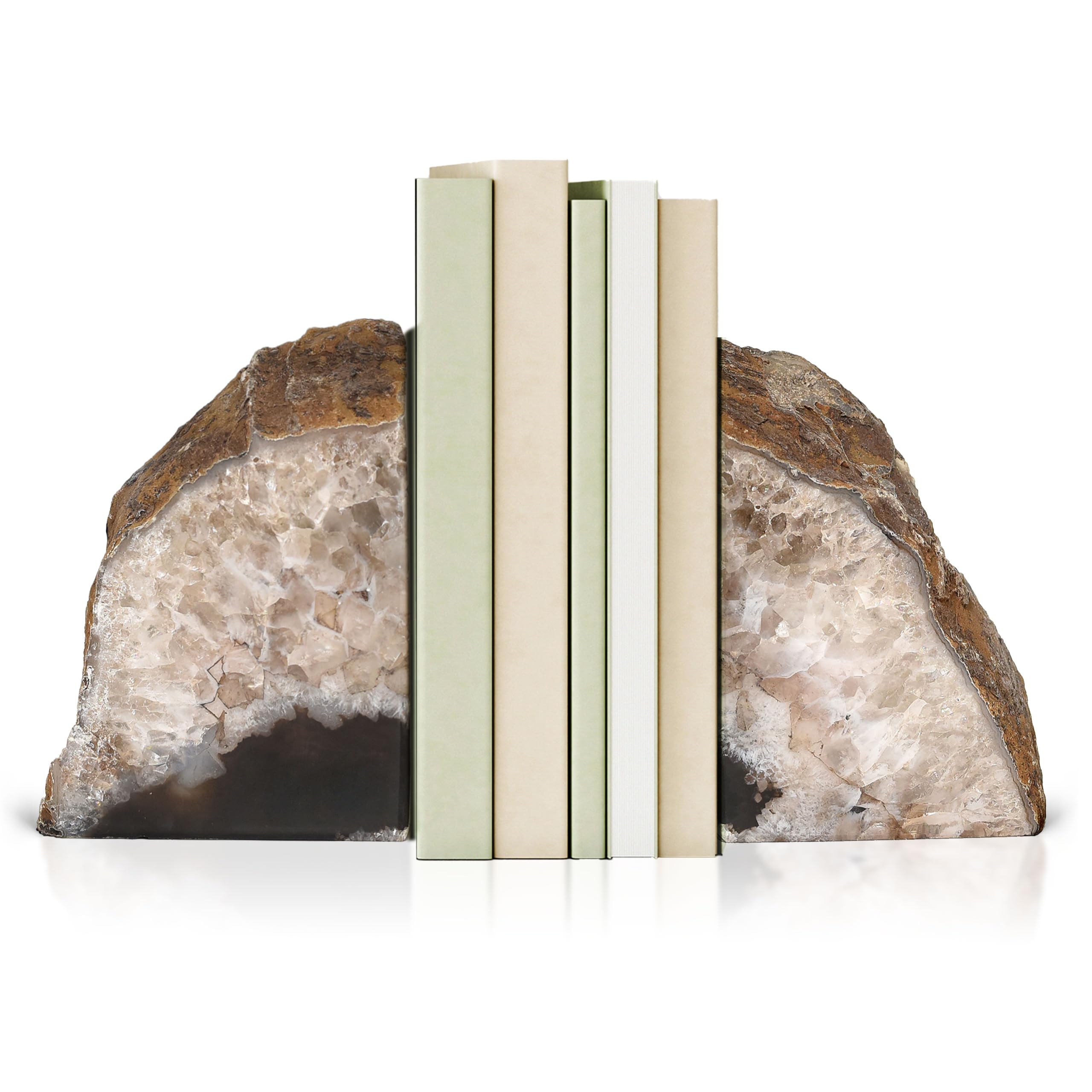 Bookends, Agate Bookends, Handcrafted Brazilian Stone Bookends for Unique and Crystal Energetic Decoration, Perfect for Gifts, One Pair of Natural Bookends Size 3-4 lbs