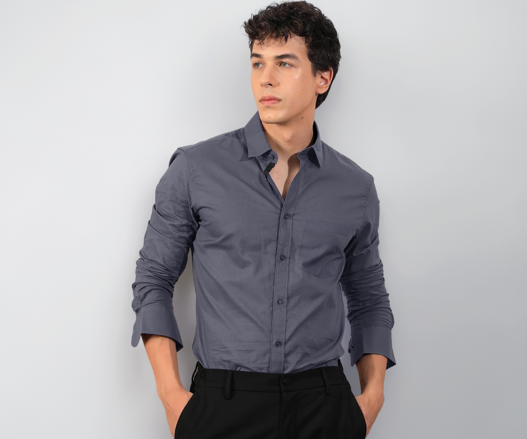 Pinkmint Men's White Cotton Blend Long Sleeve Shirt - Image 1