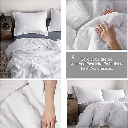 Miniatura 5 de Simple&Opulence Juego de funda de edredón de lino con bordado, tamaño Queen (88 x 92 pulgadas), 1 funda de edredón y 2 fundas de almohada + 1 sábana