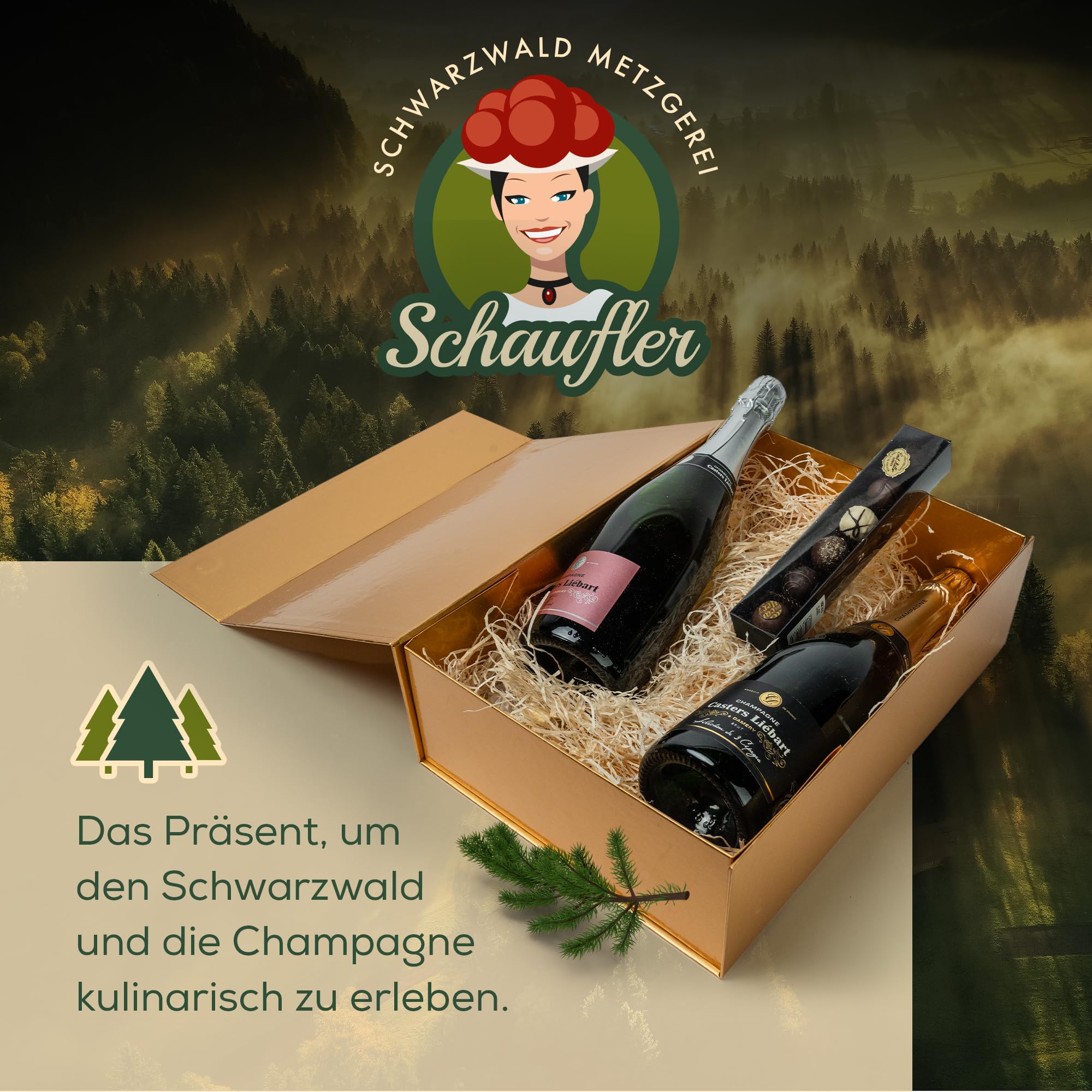 DUO CHAMPAGNER - Geschenkkorb mit Schokolade in edler GOLD Magnetbox - Gourmet Degustation - Party Geschenkidee für Frauen und Männer. Zum Geburtstag, Hochzeit, und weitere Anlässe