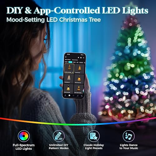 Miniatura 3 de HOLLO STAR Árbol de Navidad preiluminado de 6 pies con 250 luces LED, control de aplicación, árbol de Navidad artificial, luces RGBW multicolor, 914