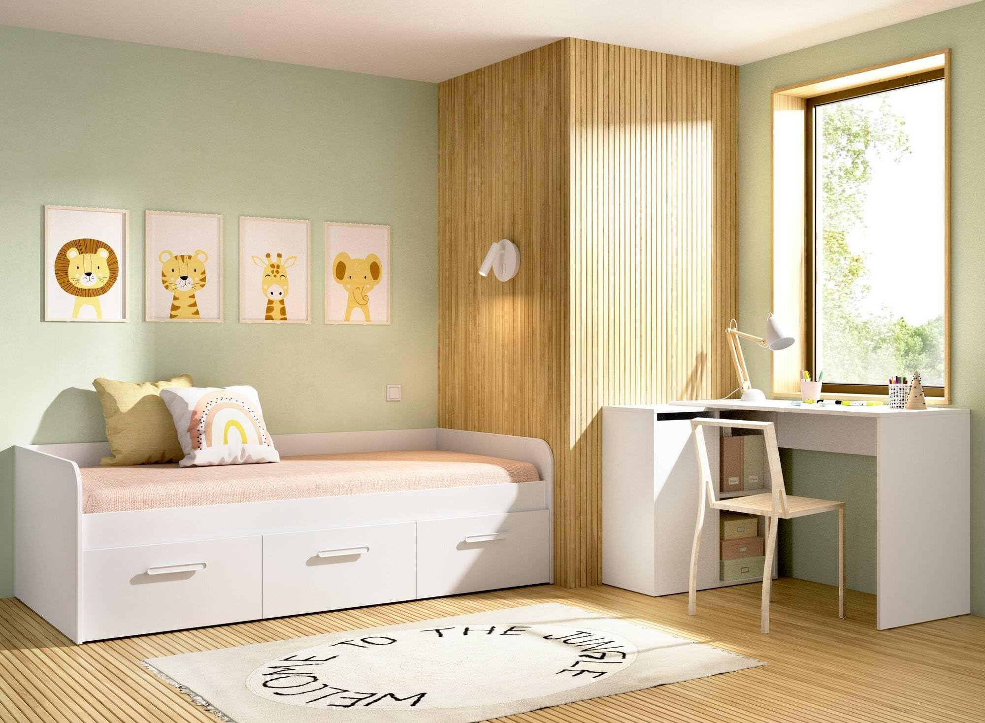 Dmora Letto per Bambini Adamello 97x194.3 cm Bianco Contenitore Dimensione Materasso 90x190 cm, Lettino Singolo