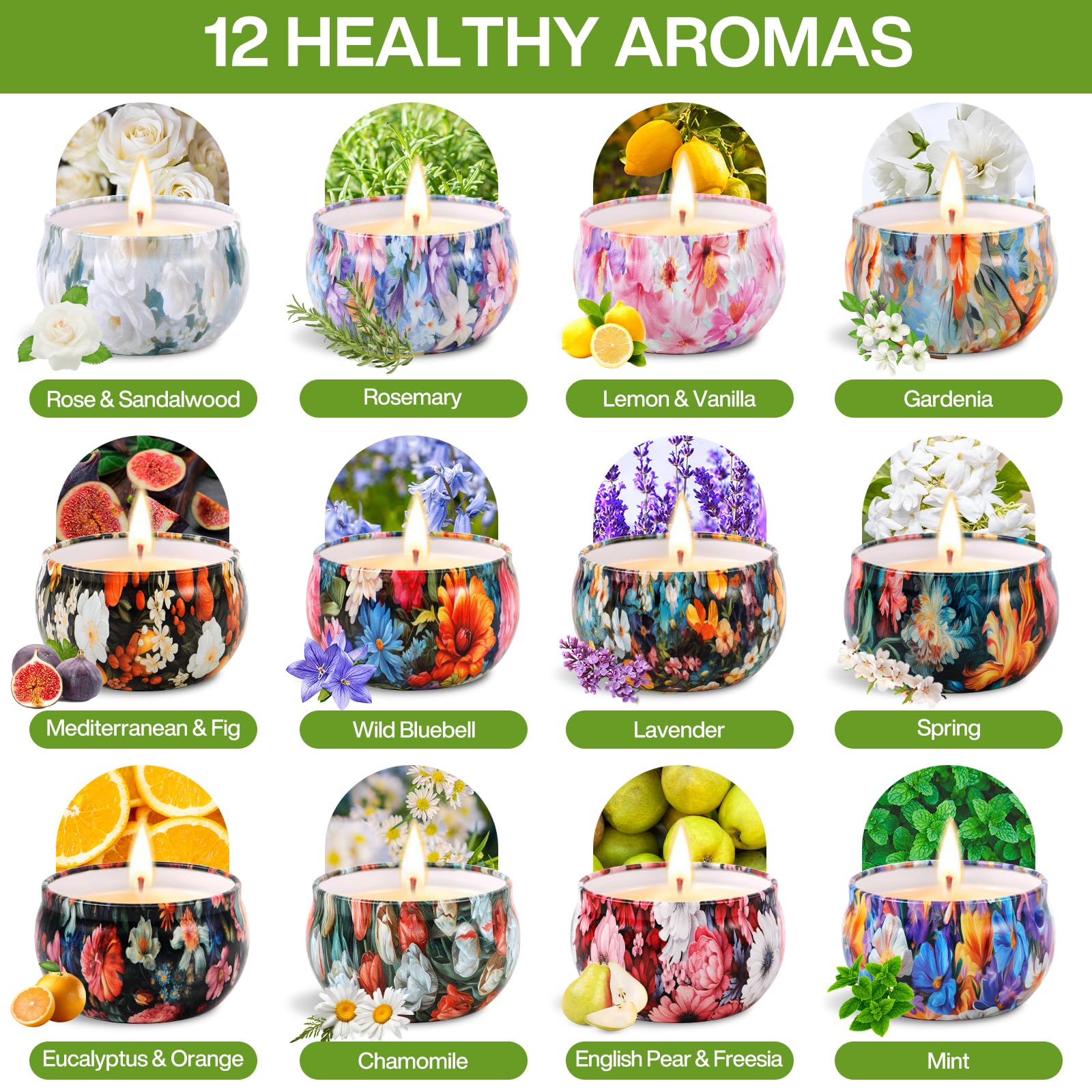Velas Perfumadas, 12 Piezas Velas Aromáticas, Velas Decorativas, Juego De Velas Perfumadas, Hasta 240 Horas Para Baño, Yoga, Bodas, Navidad, Día de La Madre, Regalos de Cumpleaños (12 Aromas) — view 4