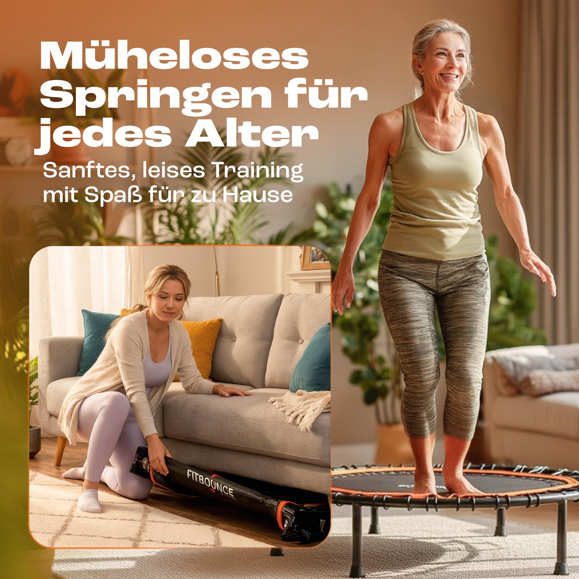 FIT BOUNCE PRO XL Bungee Rebounder ist ein klappbares geräuschloses orthopädisches Qualitäts Indoor Mini Trampolin für Erwachsene und Kinder |DVD|extrabreite Sprungfläche Zugelassen für Physiotherapie