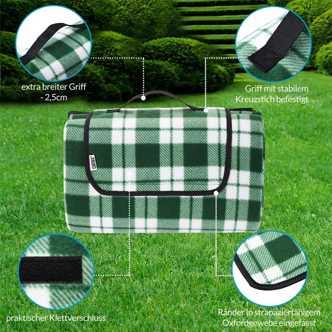 Detex Manta de Picnic Multicolor 2x2m Alfombra Plegable de Playa Lona Impermeable con aislate térmico