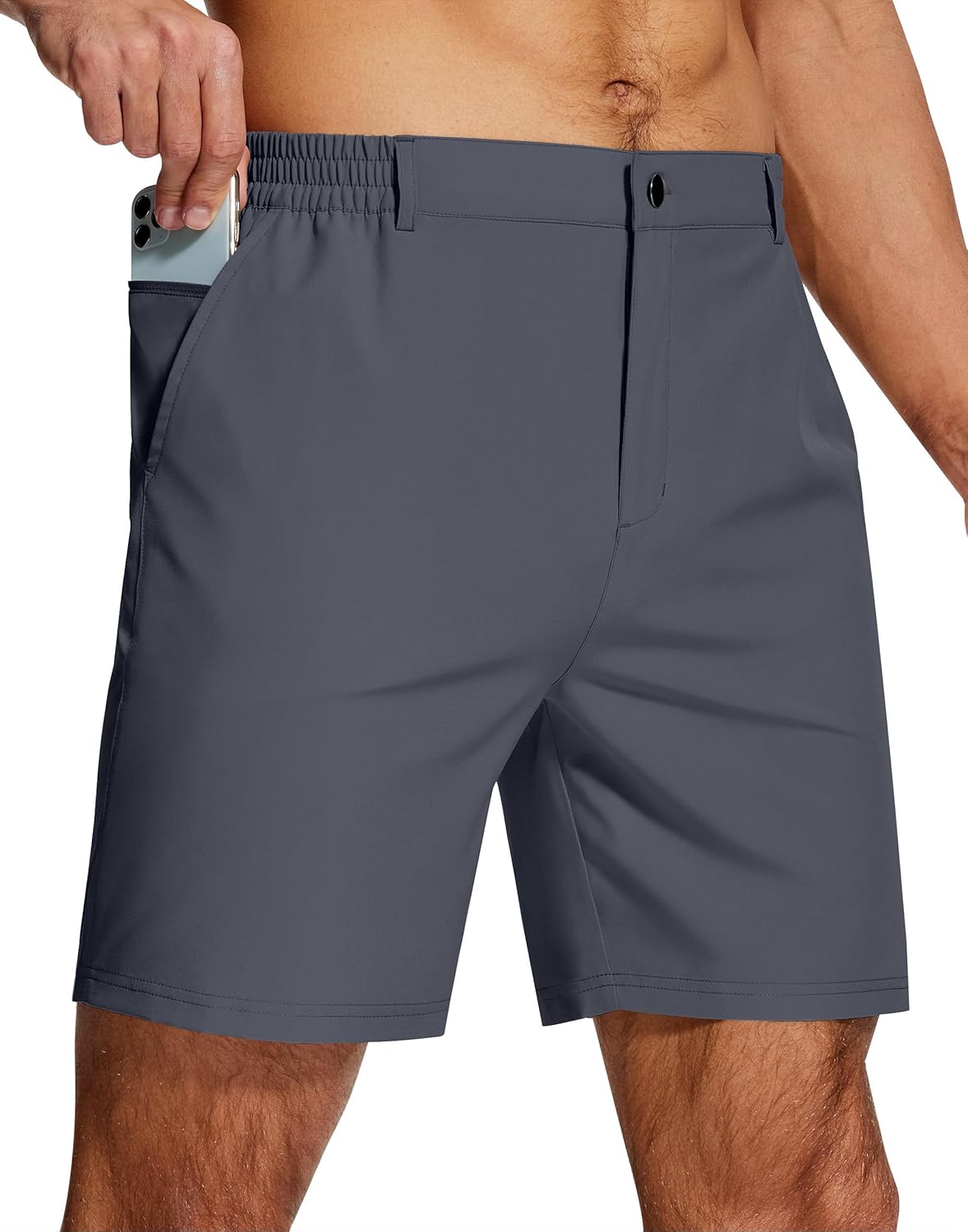 UPGET Mens Casual Dress Shorts 7 Inch Lightweight Stretch Quick Dry Elastic Waist for Golf Travel Work with 3 Pockets