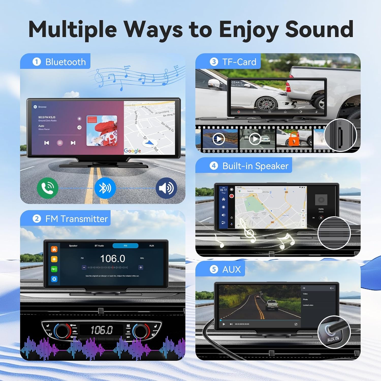 Carplay Display Android Auto Display da 10,26 pollici Wireless Android Auto Display per Auto Touch Screen con Dash Cam, Telecamera di retromarcia, Bluetooth,Siri,Bluetooth,FM, AUX,Mirror