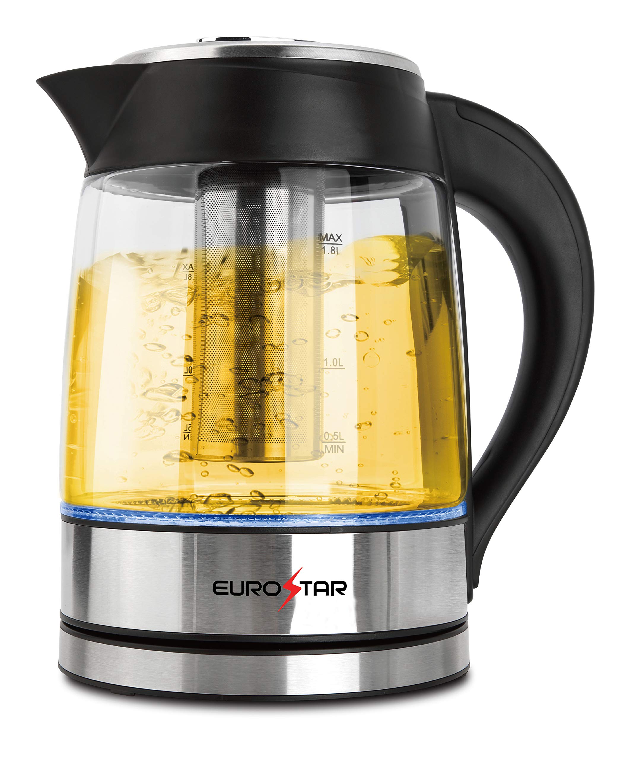 EUROSTAR EKG18TFBK Glass Electric Kettle 1.8L with Tea Infuser