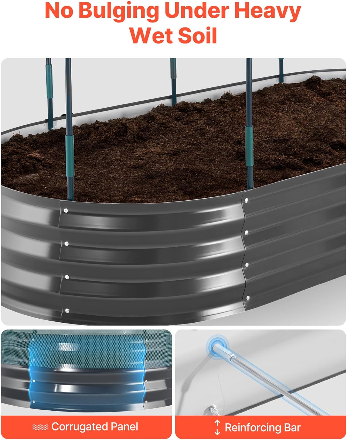 VEVOR 6x3x1FT Metal Raised Garden Bed Kit with Self Watering System and Mesh Cover, Oval Outdoor Galvanized Planter Raised Beds for Gardening Planting Flowers Fruits Vegetables