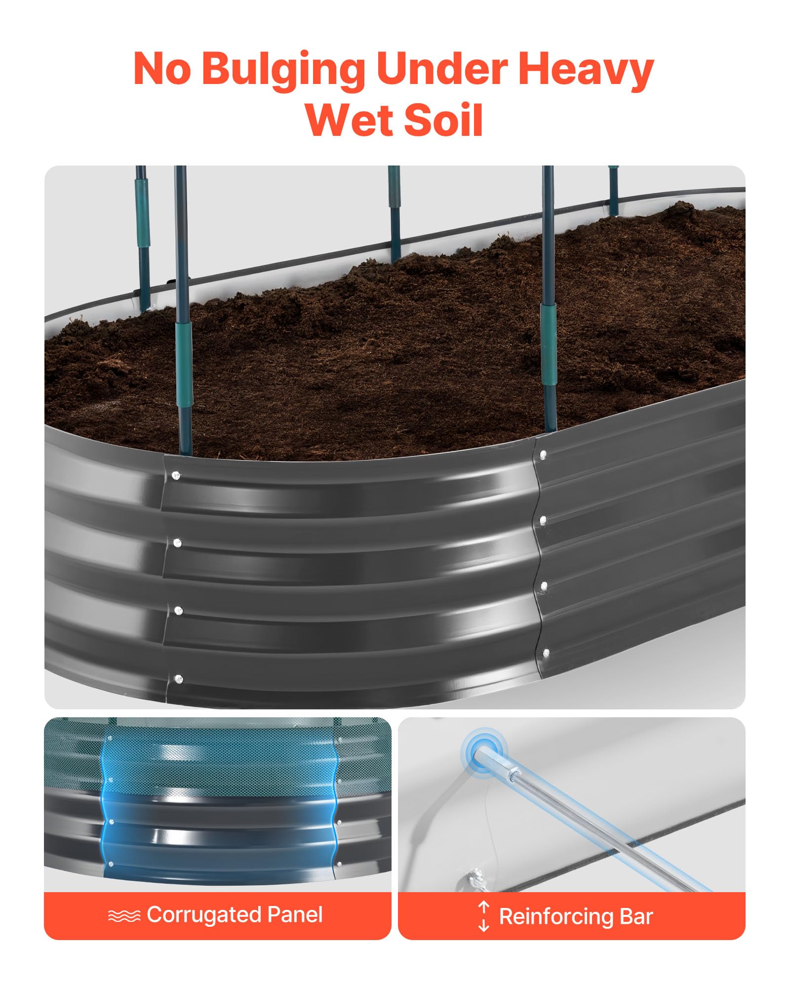 VEVOR Metalowe łóżko podniesione do roślin 180 x 90 x 30 cm, podniesione łóżko ogrodowe do ogrodu grządkowego uprawy warzyw kwiatów, warzyw roślin, otwartego dna, systemu nawadniania, owalny kształt