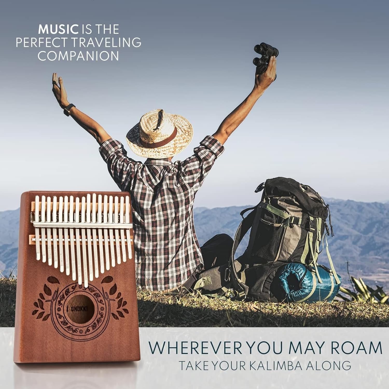 UNOKKI 17-Key Kalimba Thumb Piano - Portable Mahogany Percussion Mbira Instrument - Beginner Tuning Set, Music Instruments for Kids Gifts - Dark Brown