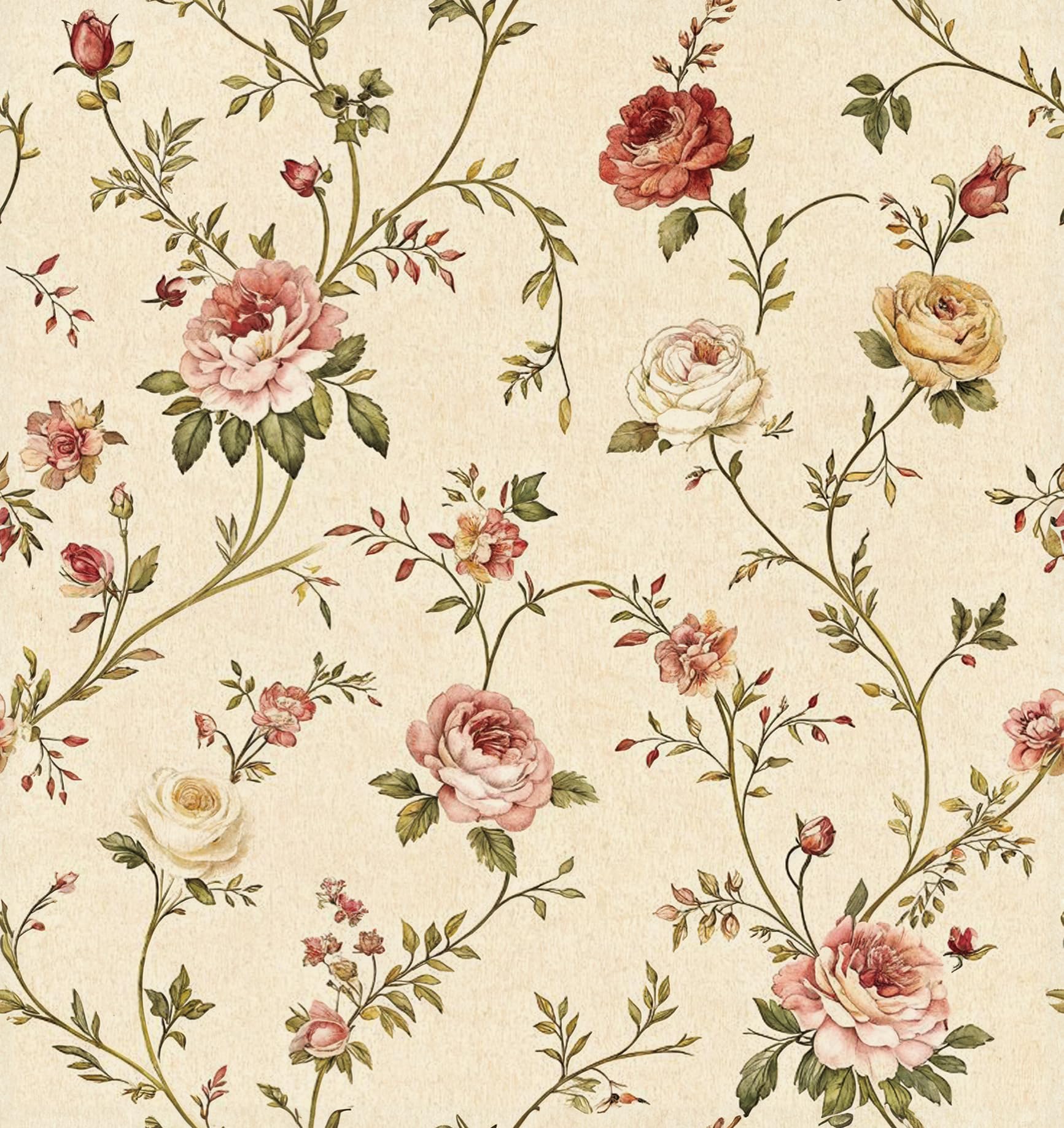 Vintage Floral Peel and Stick Wallpaper, Self-Adhesive Removable, Traditional Style,for Home Bedroom Cabinets Thicken 17.3" x 118"(44 cm x 300 cm)