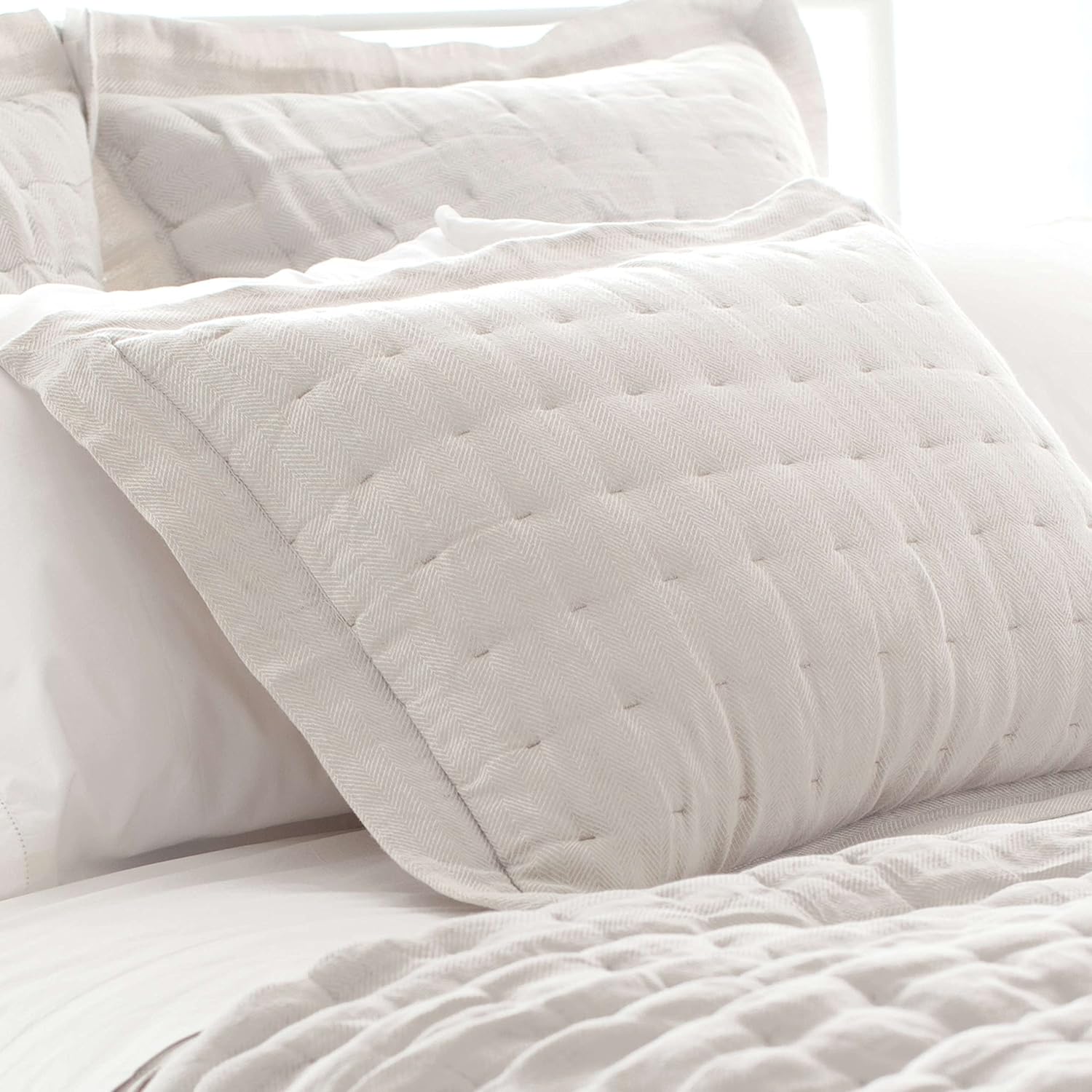 Pine Cone Hill Brussels Natural Quilted Pillow Sham, Euro Size, Neutral Solid Pattern