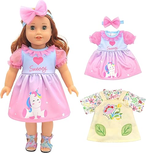 NOXOMALL Ropa de muñeca para muñecas Reborn de 16 a 18 pulgadas, paquete de 2 vestidos con diademas accesorios para muñeca bebé niña