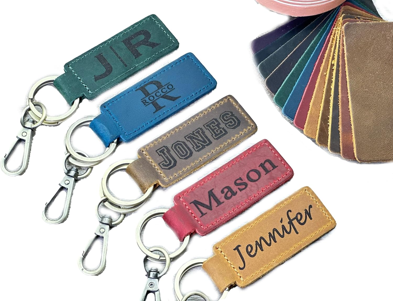 Amazon.com: Personalized Leather Keychain — Custom Initials/Name — Gift ...
