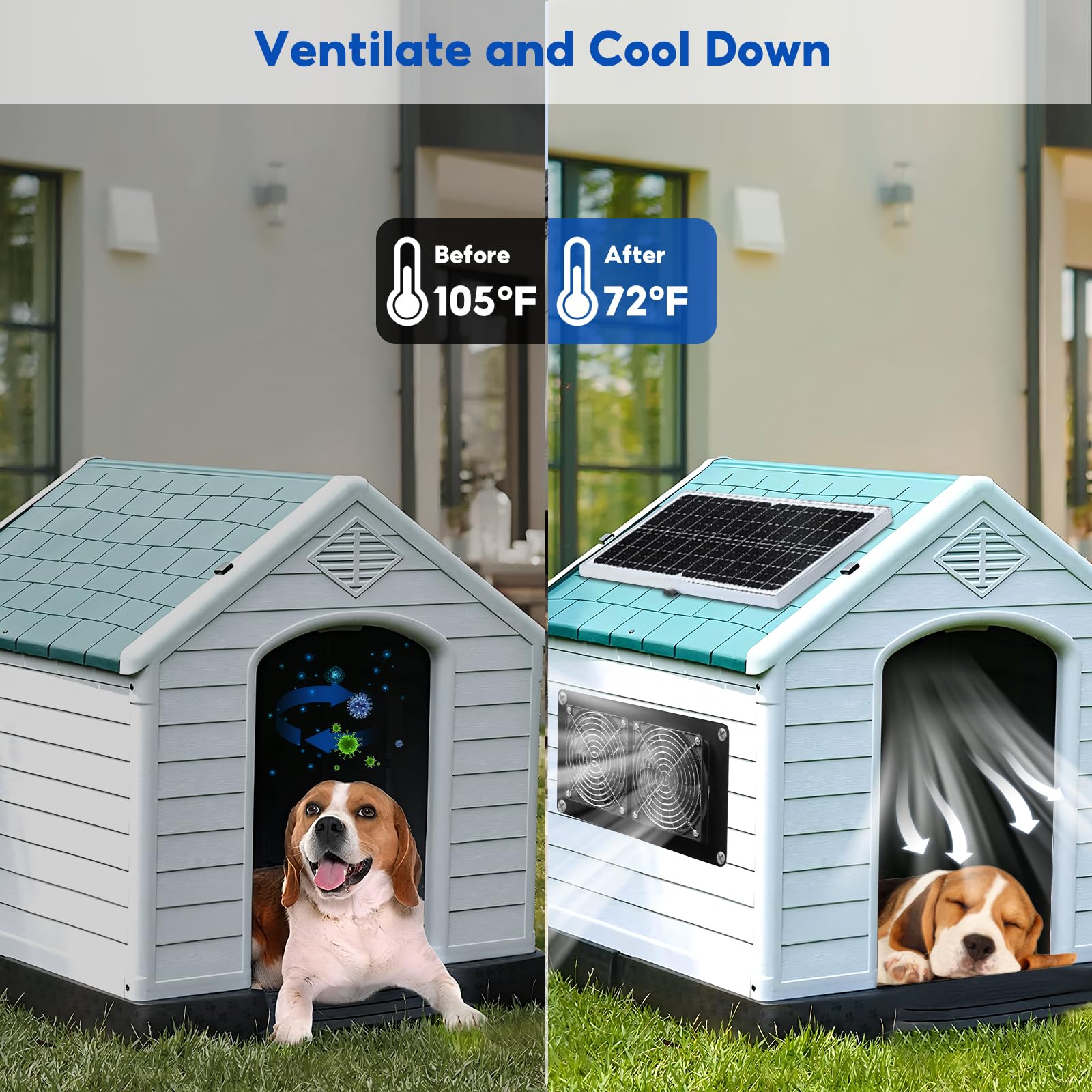 SUNYIMA Ventilator op zonne-energie, 15 W, weerbestendig, met DC-schakelkabel, ventilator op zonne-energie voor kleine kippenhokken, kassen, schuren, huisdierhuizen, raamuitlaat