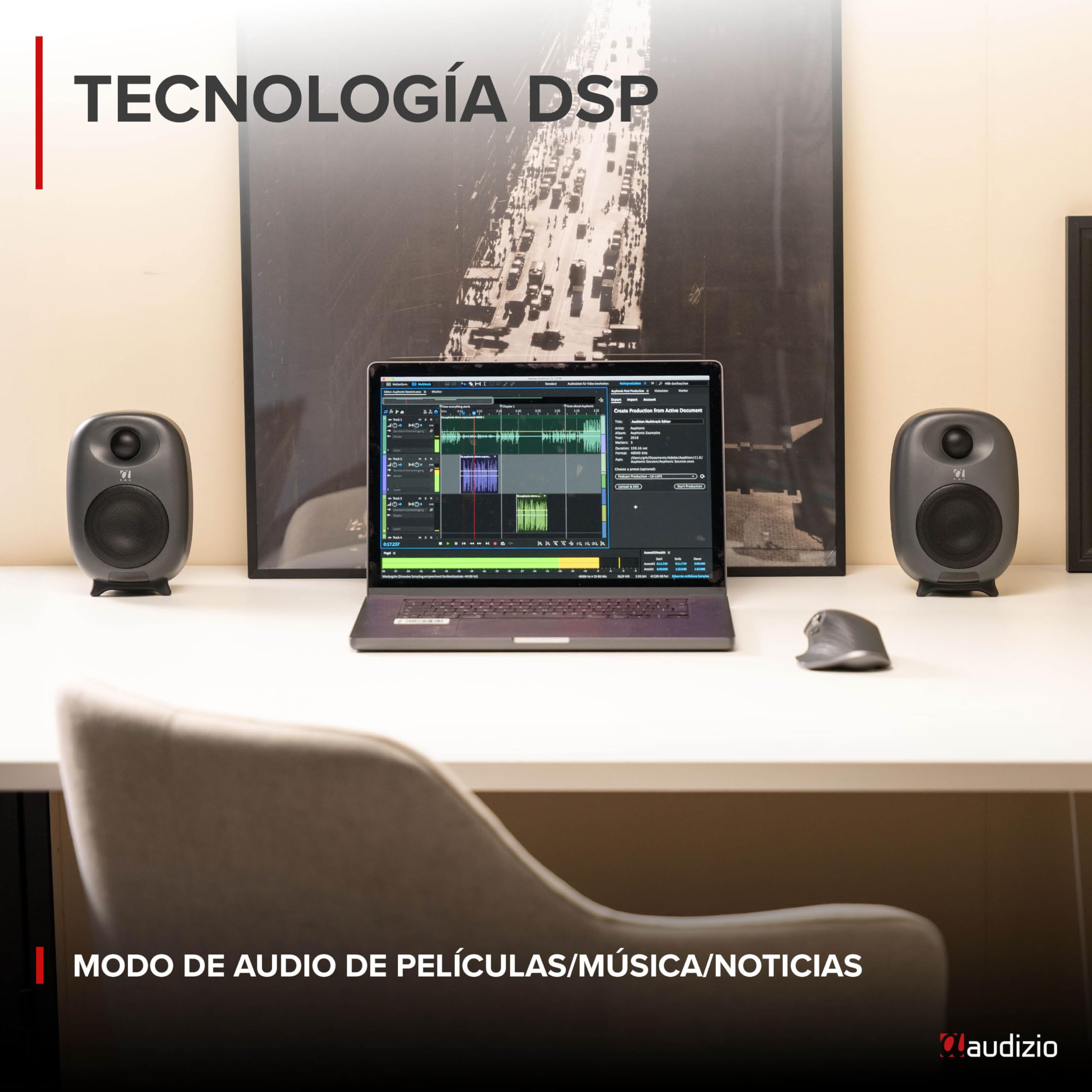 Audizio RS60 – Altavoces de PC/Estudio Activos 120W con Bluetooth, Entrada óptica, USB, AUX y RCA, woofer 3” y Tweeter 1”, Ideal para Altavoces Ordenador sobremesa Gaming y monitores de Estudio