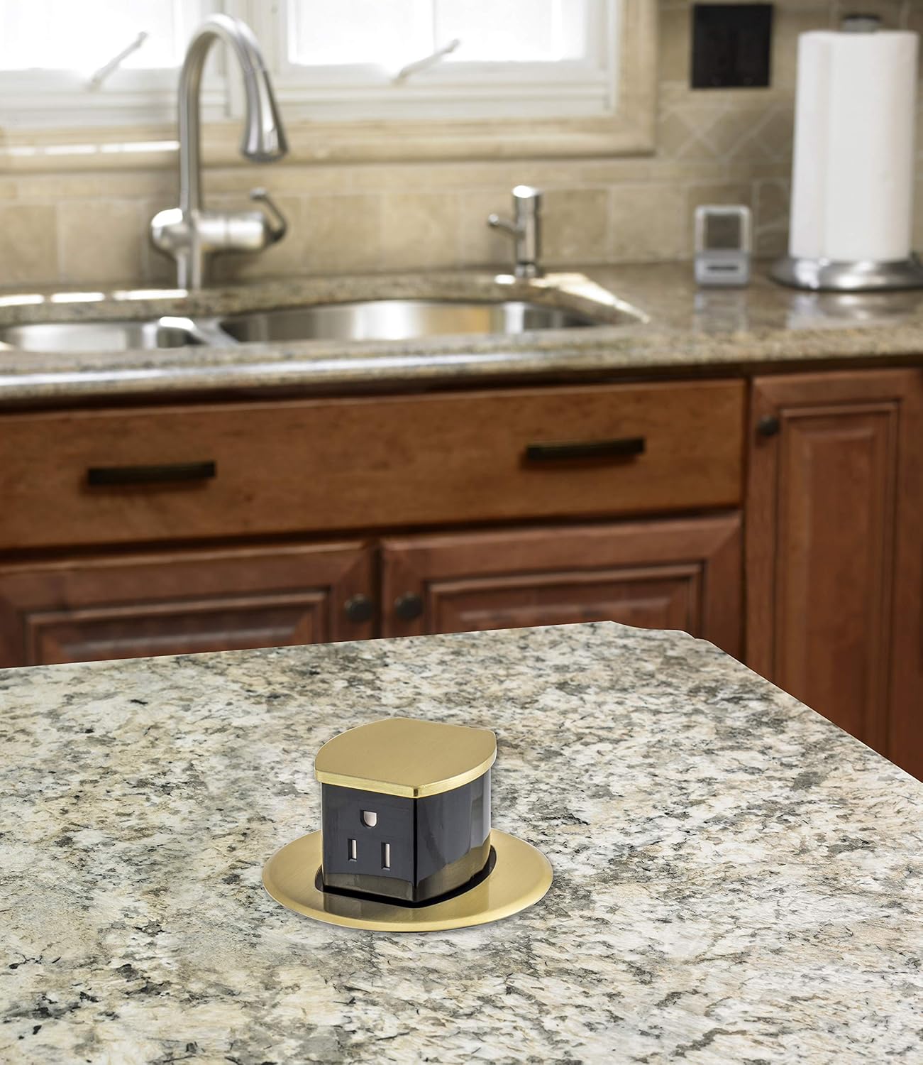 Bryant Electric RCT200BR 15A 125V Tamper Resistant Pop-Up Countertop Receptacle Surface Mount, 15 Amp, Brushed Brass