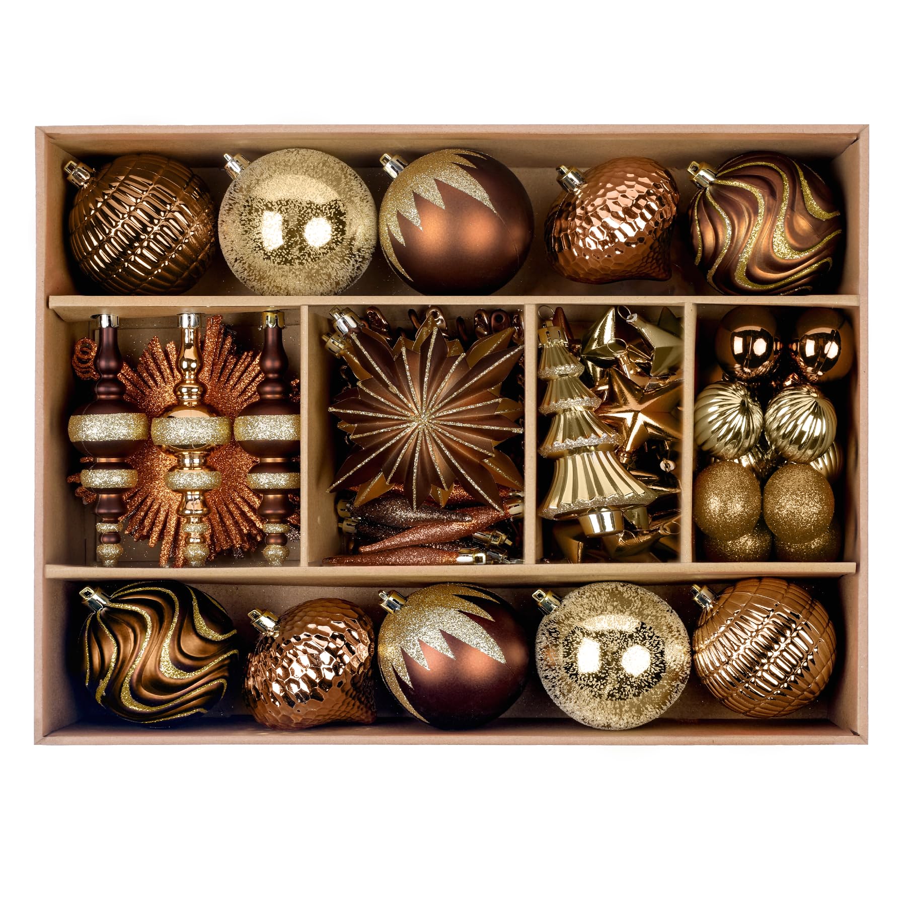 SHareconn 80pcs Christmas Balls Ornaments Set, Contemporary Luxury Gift Set, Shatterproof Plastic Bronze Decor for Xmas Tree Holiday Wedding Party Decorations with Hanging Strings,Brown Copper Gold