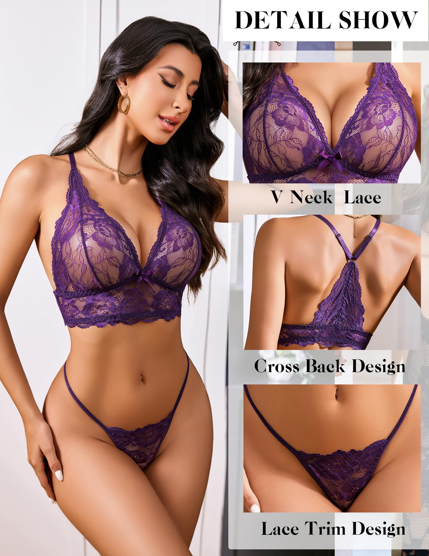 Avidlove Womens Lingerie Set Lace Bralettes Set 2 Piece Bra and Panty Sets Nightwear Outfits S-XXL