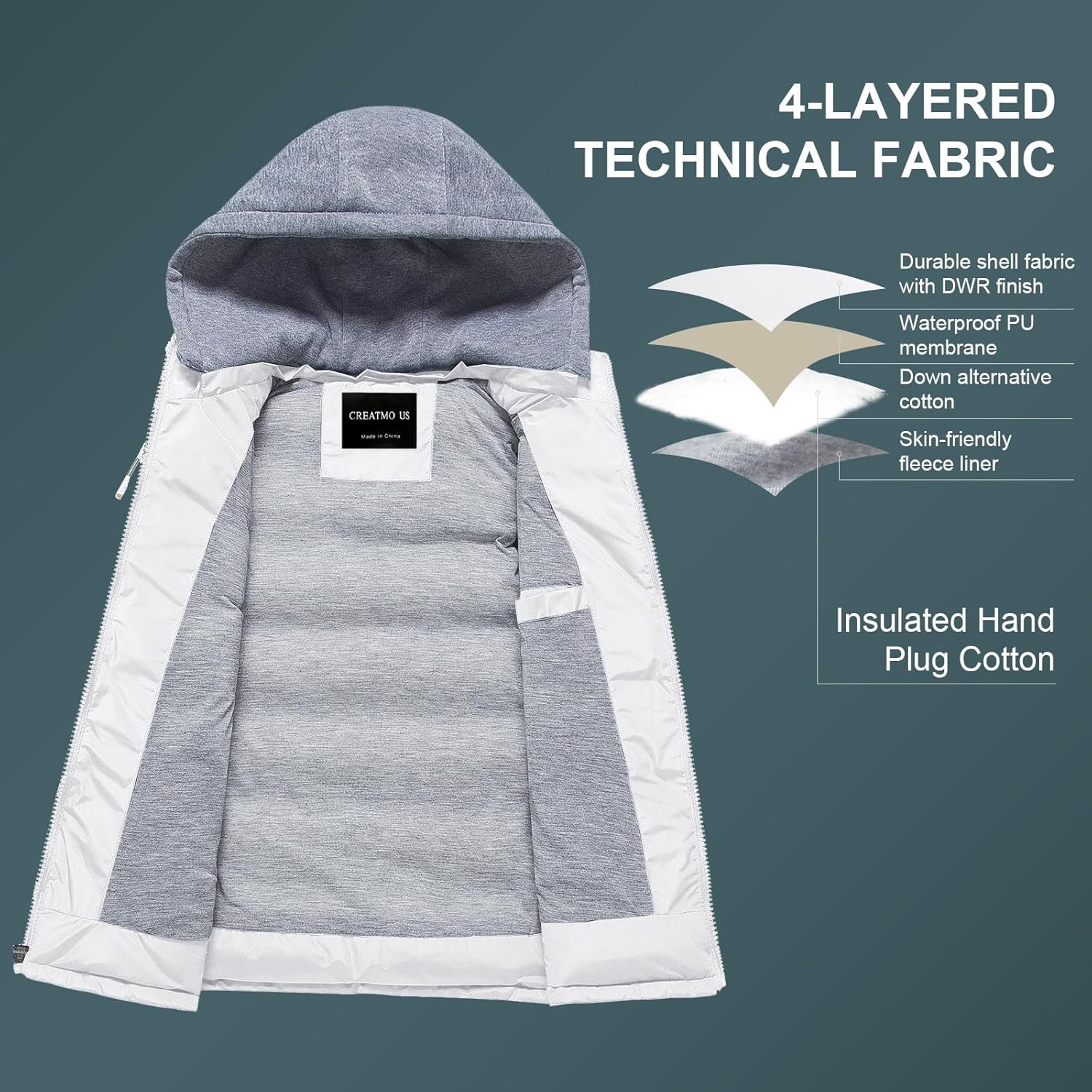 CREATMO US Men's Outdoor Winter Vest Outerwear Removable Hooded Padded Puffer Sleeveless Vest - Image 3