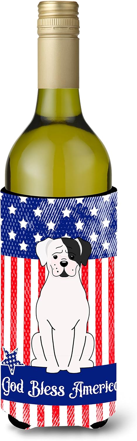 Caroline's Treasures BB3109LITERK Patriotic USA White Boxer Cooper Wine Bottle Hugger Bottle Cooler Sleeve Hugger Machine Washable Collapsible Insulator Beverage Insulated Holder