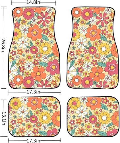 Miniatura 6 de Drydeepin Hippie Groovy - Tapete de 4 piezas con diseño floral de flores para automóvil, protector interior de automóvil, accesorios universales
