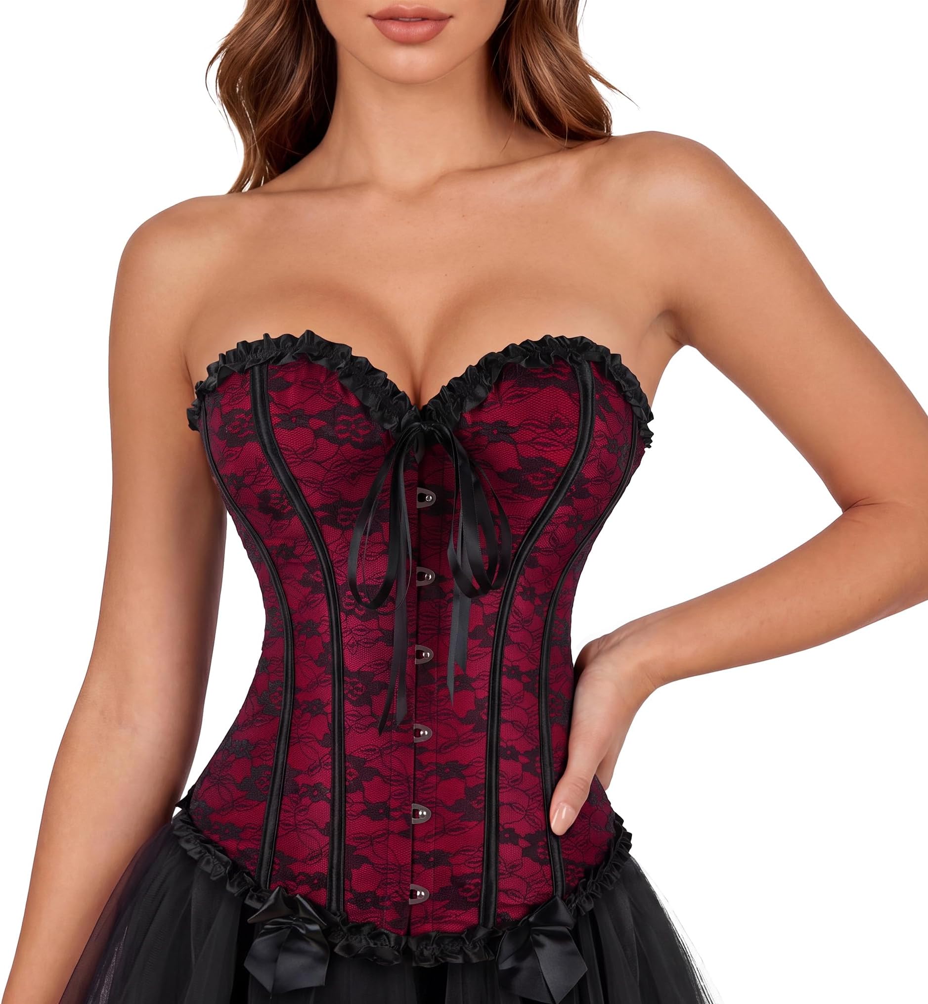 Corsets For Vampire Costume Women: Floral Bustier Corset Tops For Women - Burlesque Moulin Rouge Costumes