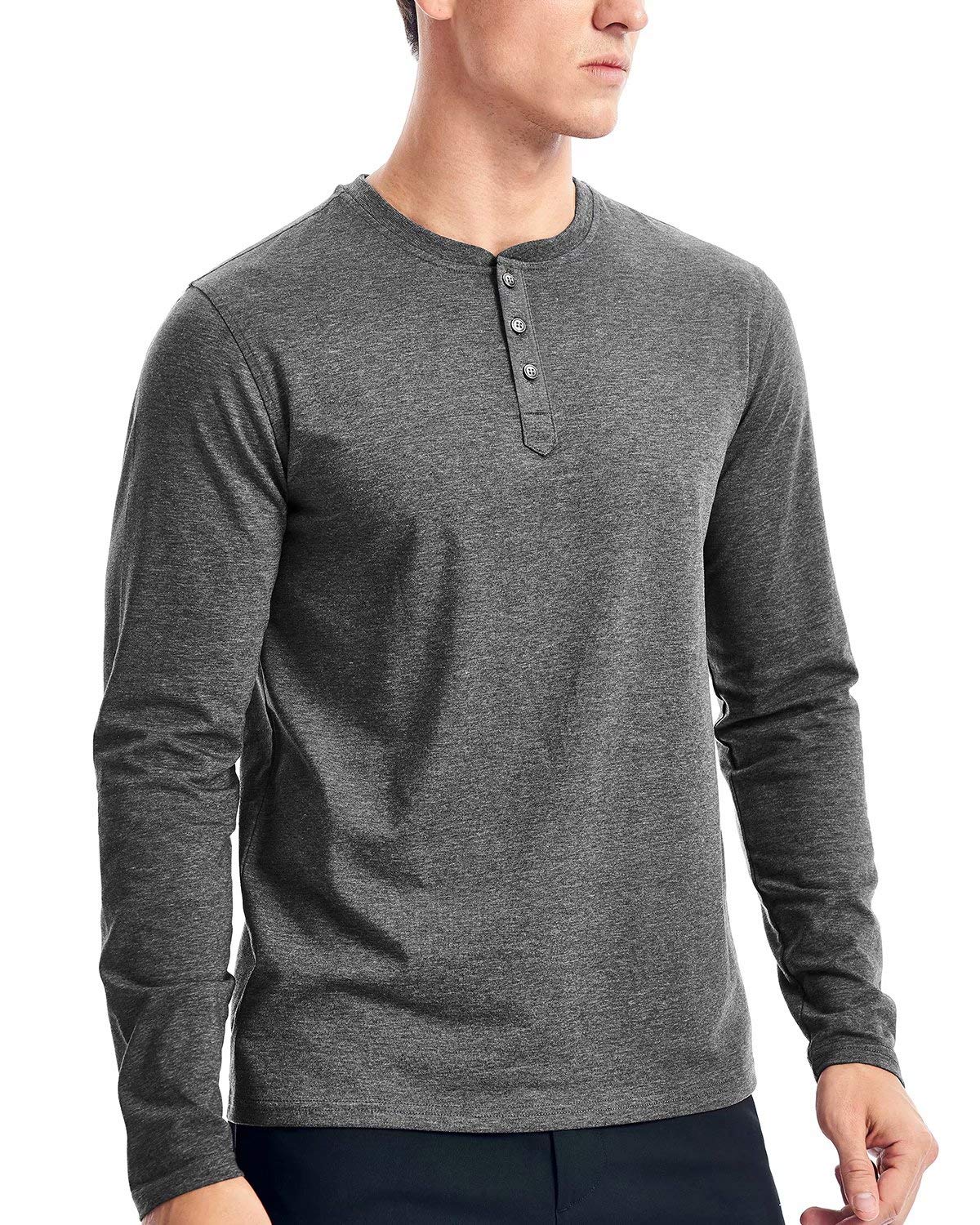 ZengjoMens Henley T Shirts Long Sleeve 3 Button Regular Fit