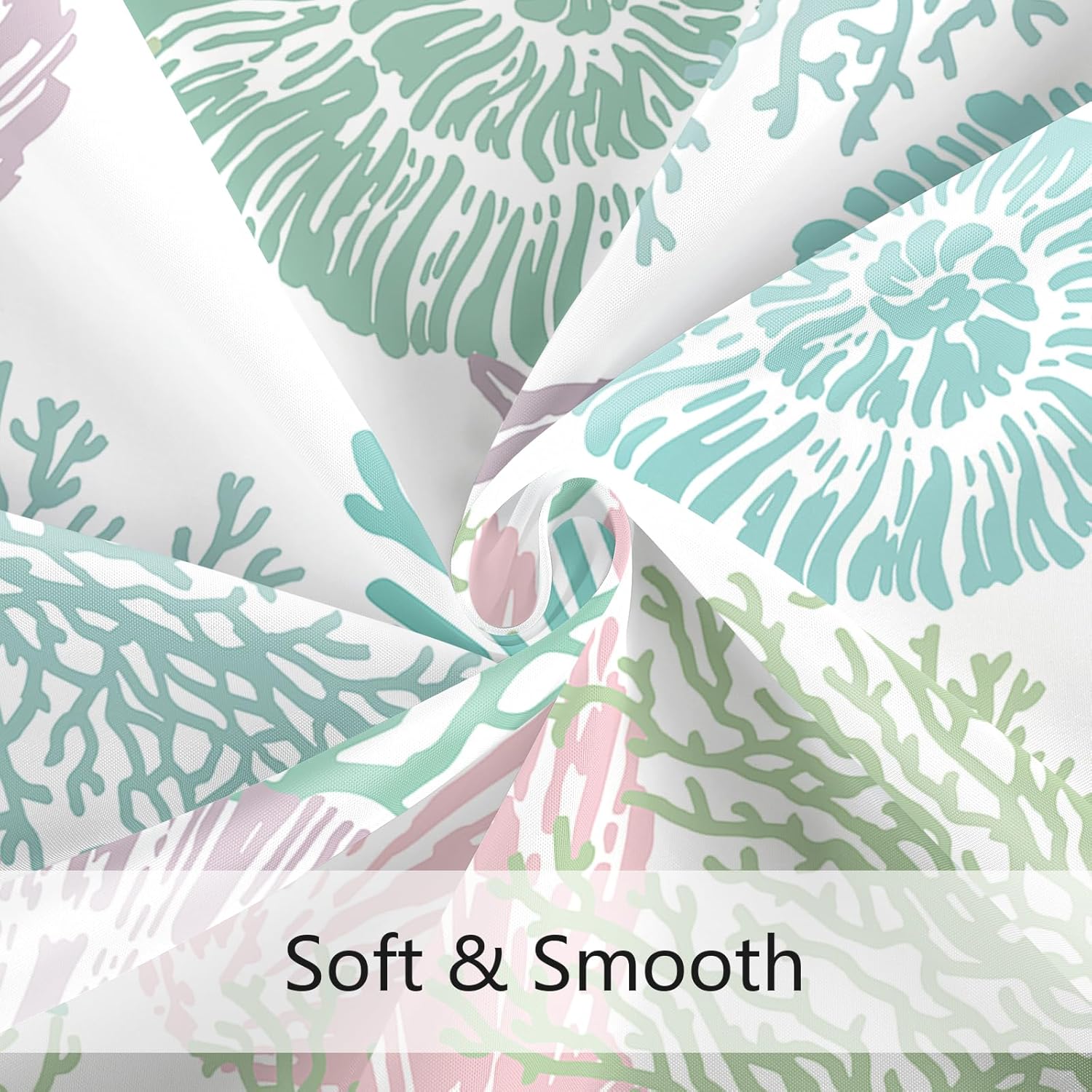 MAYZUS Nautical Coastal Shower Curtain, Pink Green Beach Ocean Theme Shower Curtain for Bathroom Decor, Summer Tropical Seashell Starfish Coral Fabric Shower Curtain Set with Hooks, 72x72