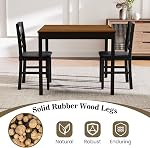 Tangkula Mid-Century Modern Dining Table Set for 2, Wooden Kitchen Table & 2 Chairs with Padded Seats, 3-Piece Compact Dining Set for Small Spaces, Kitchen, Living Room (Brown+Black)