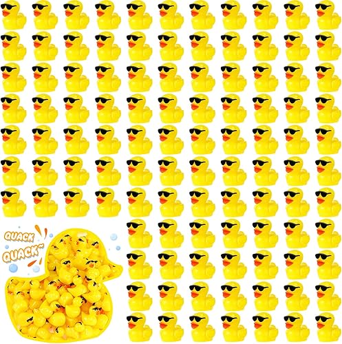 Miniatura 6 de Qunclay Mini pato de resina con lentes de sol a granel, pequeñas figuras de pato amarillo en miniatura, adornos de bricolaje para jardín, paisaje,