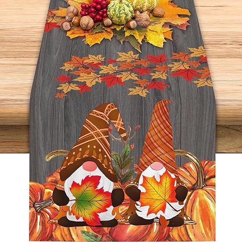 Miniatura 2 de Gnomos de otoño, calabazas, hojas de arce, camino de mesa de otoño, temporada de Acción de Gracias, cocina, decoración de mesa de comedor para