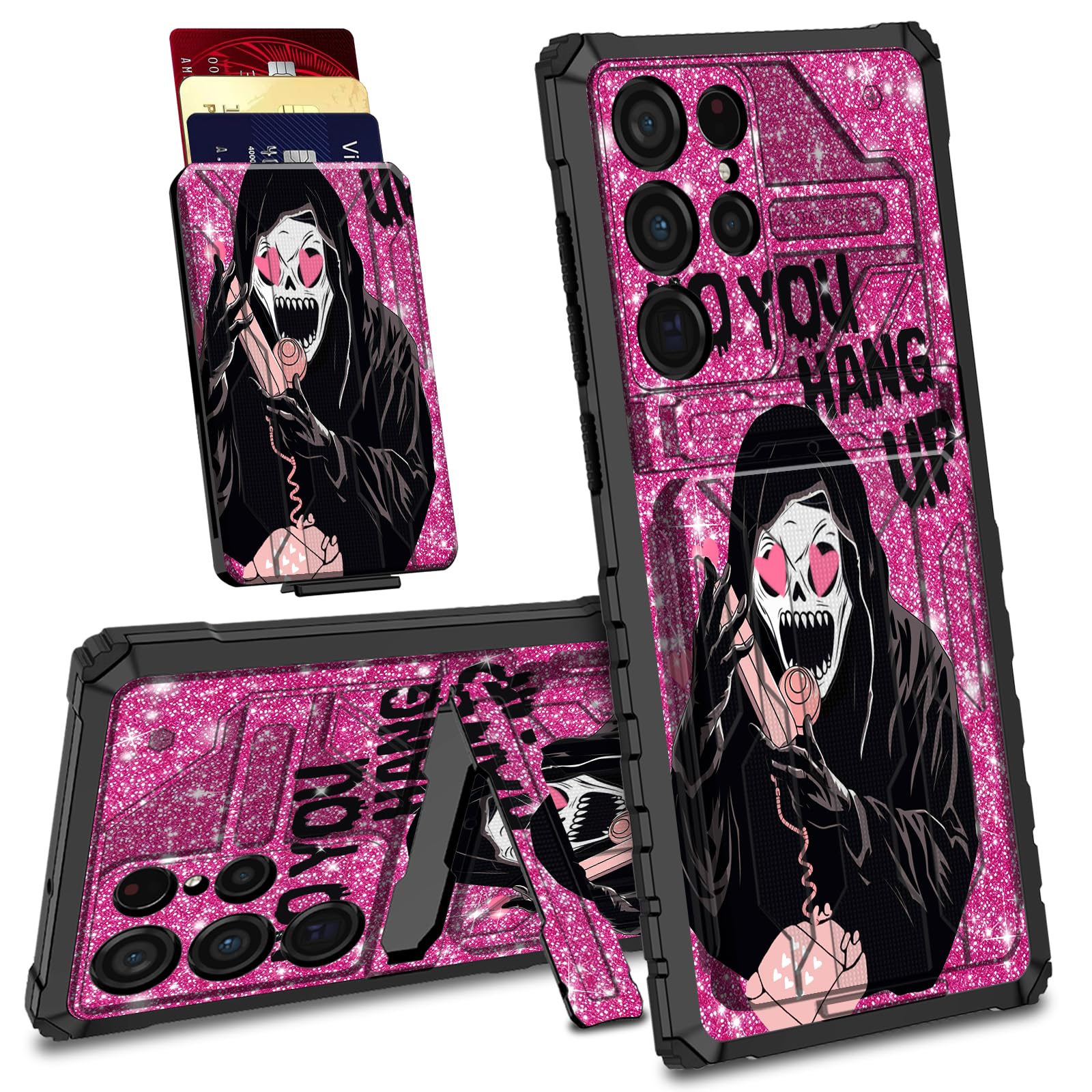 BVDIKMI Case for Samsung Galaxy S24 Ultra 5G 6.8" with Detachable Card Holder Slot Kickstand Dual Layer Heavy Duty Shockproof Cover Hidden ID Cash