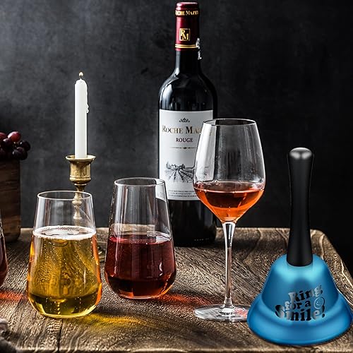 Miniatura 5 de Campana de mano de metal azul – Campana de aula de 5.3 pulgadas para escuelas, oficinas, hoteles