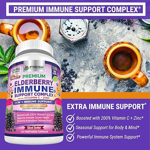 Miniatura 6 de Cápsulas de saúco premium con zinc y vitamina C, potente suplemento de apoyo inmunológico triple con pimienta negra bioperina para una absorción