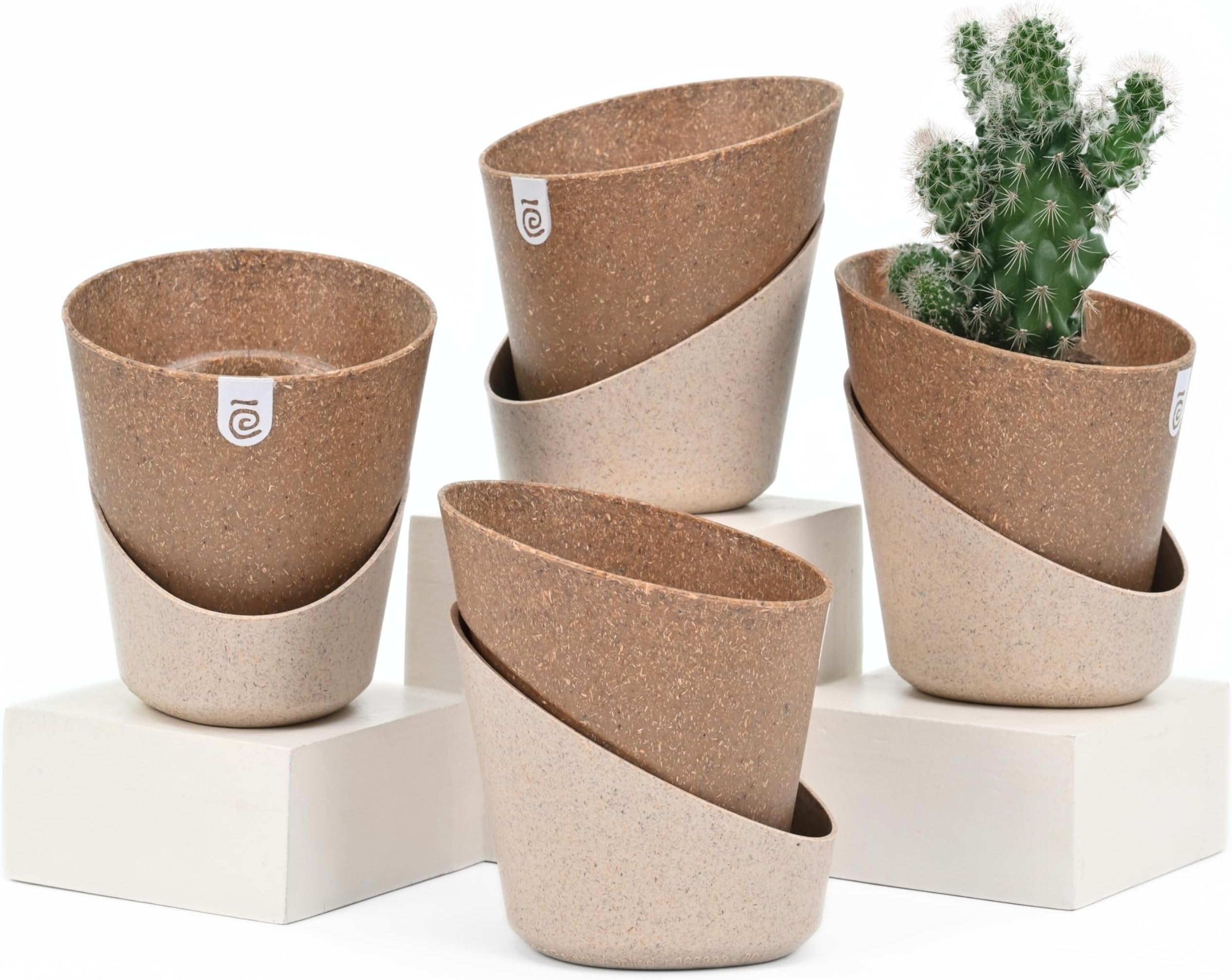 Eha Earth Friendly EcoBloom Small Self Watering Pots for Plants | 4 Inch |Bamboo Based and UV Protected Planters | Pots for Indoor Plants | for Home Decor, Outdoor, Balcony & Garden | Tortilla