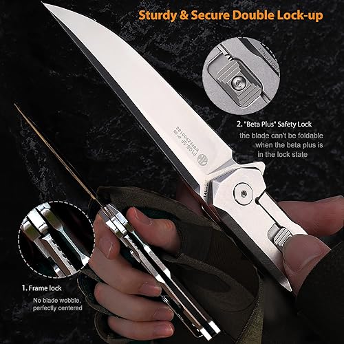 Miniatura 5 de Cuchillo táctico plegable de bolsillo para hombres, hoja de acero inoxidable 14C28N, bloqueo de marco, mango G10, pequeños cuchillos de camping EDC