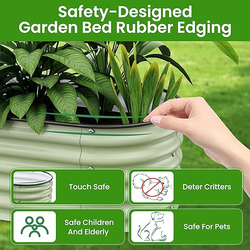 Miniatura 4 de Maceta elevada galvanizada de 8 x 2 x 1.4 pies, resistente y fácil de montar, macetas elevadas ovaladas al aire libre para verduras, jardinería,