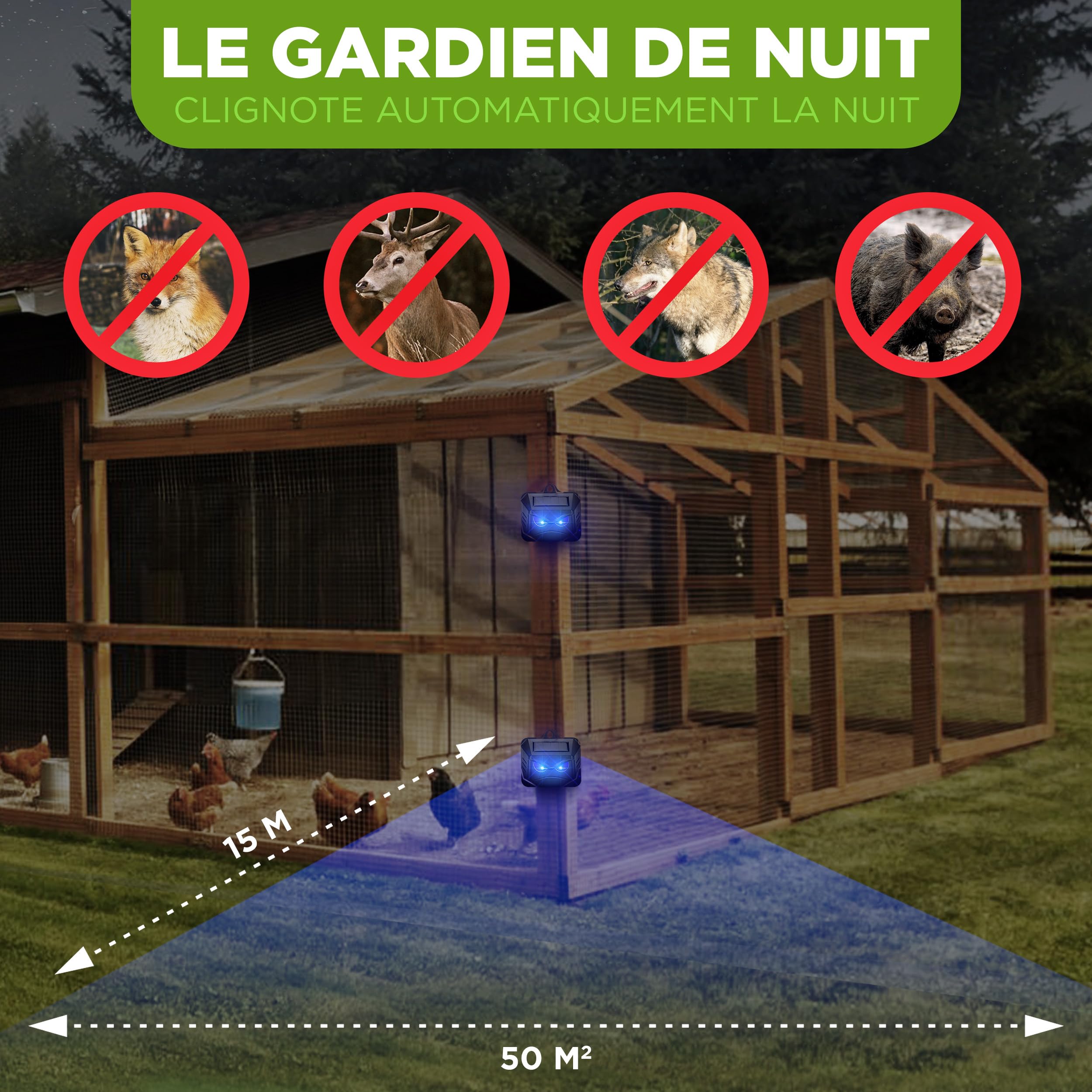 ISOTRONIC Répulsif Solaire Ratons Laveurs Cerfs Renards Sangliers Protection Animaux Sauvages LED Bleue 40 m² Lot de 4 Pièces Jardin