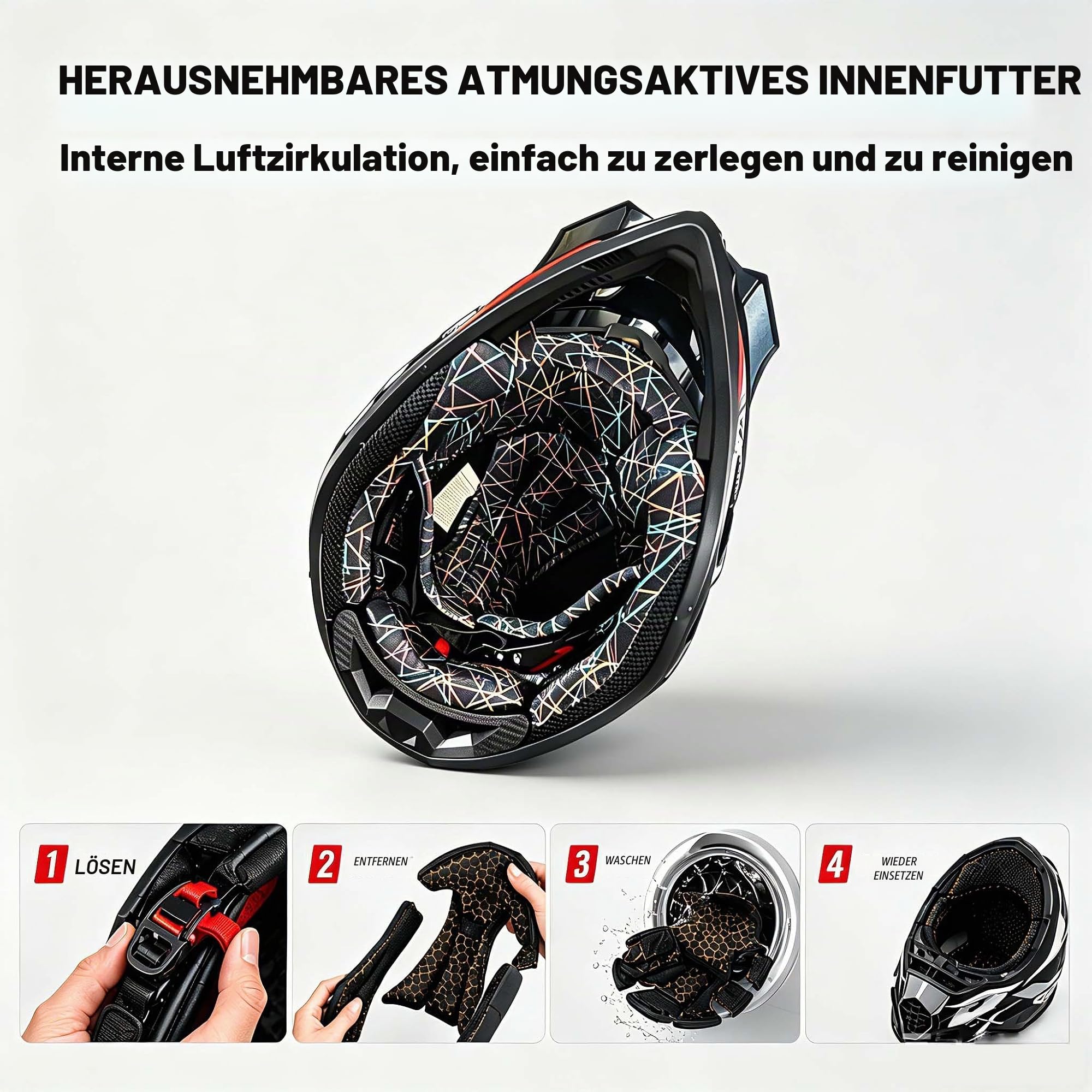 Motocross MTB Helm Fullface, Erwachsener Cross Helm mit Brille Maske Handschuhe, Motorrad Downhill Full Face Helm Downhill Motorradhelm ATV Motorradhelm Inklusive 2 Größen Helmfutter