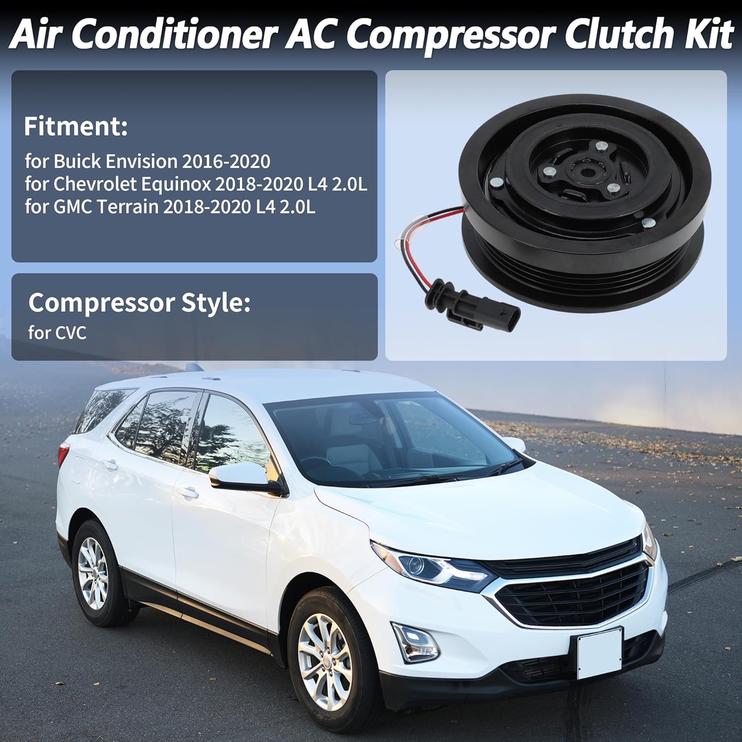 Air Conditioner AC Compressor Clutch Kit for Chevrolet Equinox 2018-2020 L4 2.0L for GMC Terrain 2018-2020 for Buick Envision 16-20 for CVC AC Compressor Clutch Pulley W/Bearing